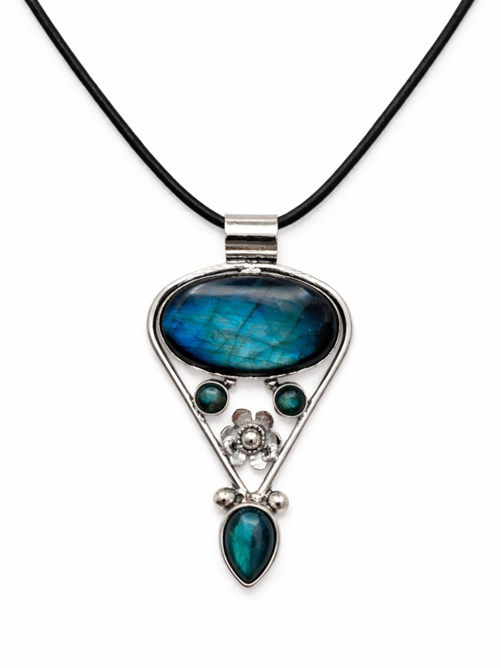 S925 Labradorite Flower Pendant